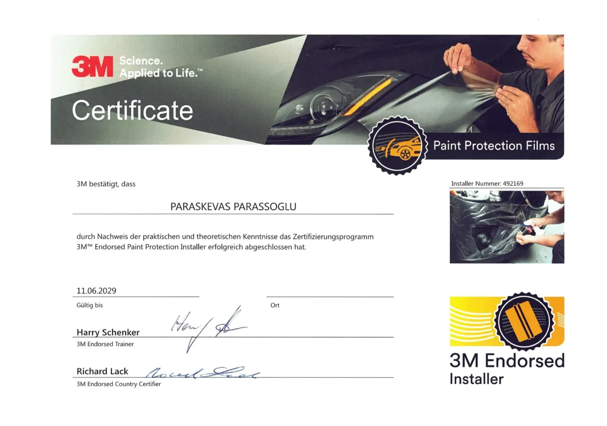 3M Zertifikat Paint Protection Films