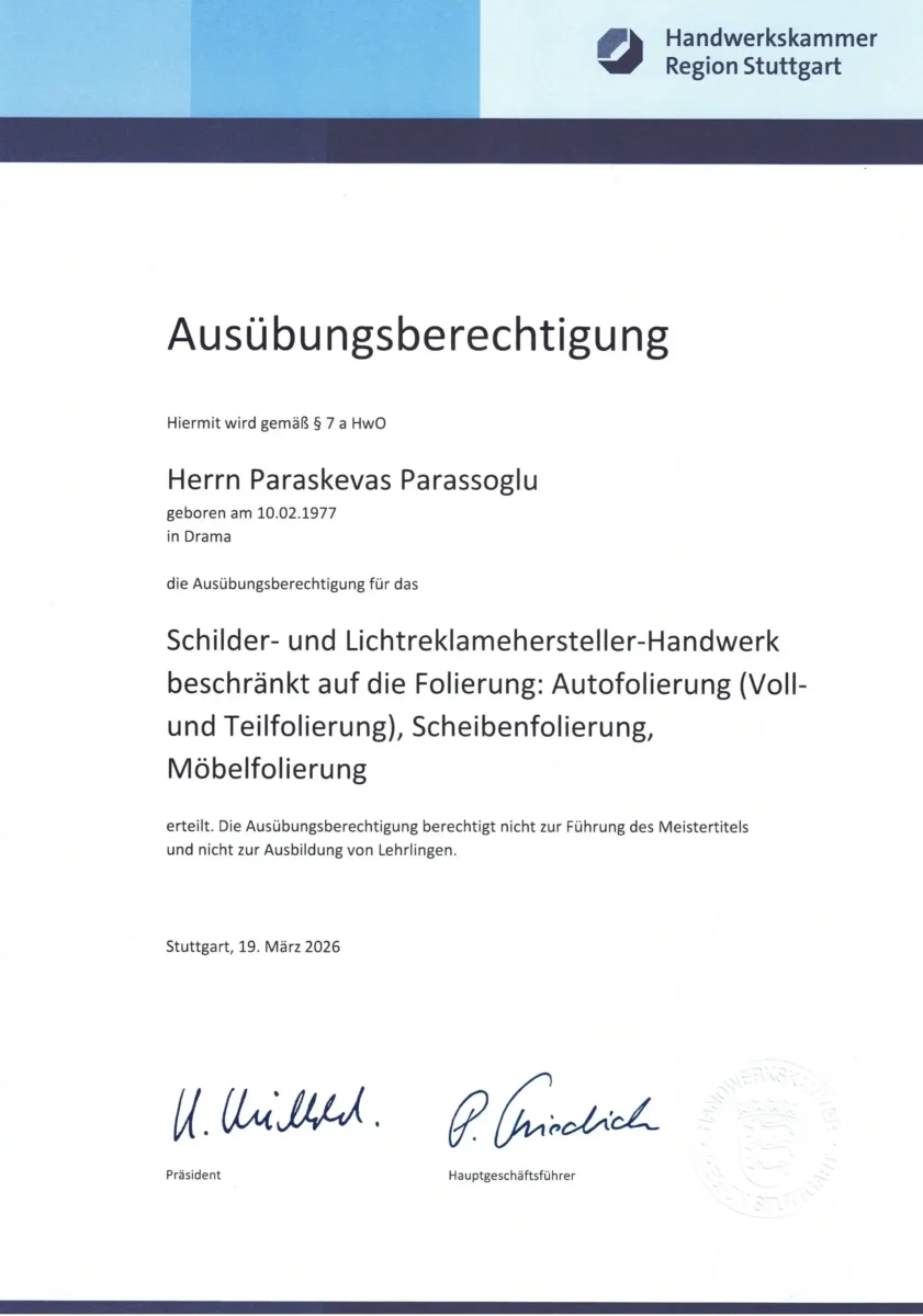 Ausübungsberechtigung HWK